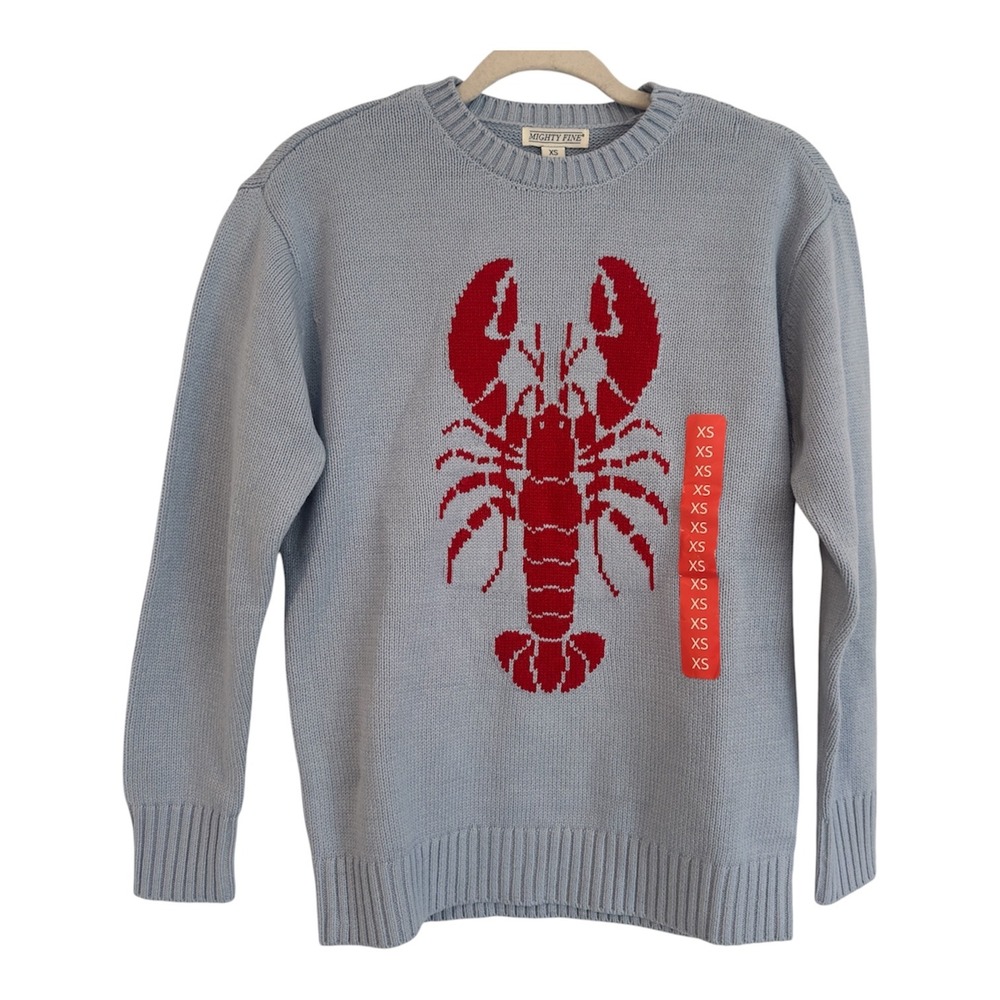 Mighty Fine Womens Lobster Graphic Crewneck Sweater Light Blue XS